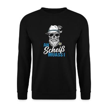 Bayern Dialekt Schädel Lustiger Spruch Alpen Motiv - Unisex Pullover - Schwarz - Vorne - Alina (178cm) & Michal (187cm)