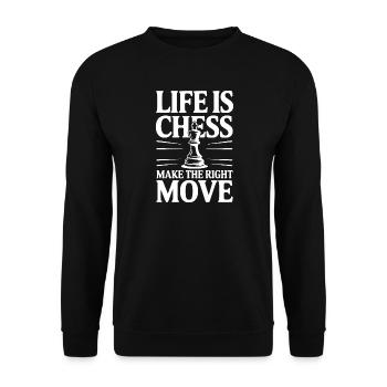 Das Leben ist Schach – mach den richtigen Zug - Unisex Pullover - Schwarz - Vorne - Alina (178cm) & Michal (187cm)