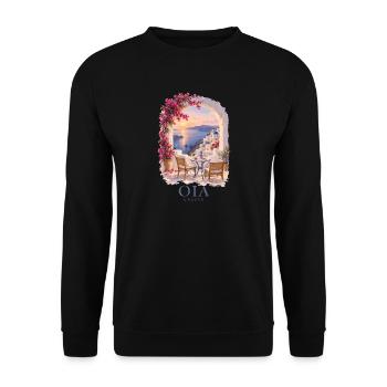 Oia Griechenland Vintage-Sommer-Charme - Unisex Pullover - Schwarz - Vorne - Alina (178cm) & Michal (187cm)