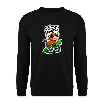 Langfristiges Bullenmarkt-Angebot für Anleger | Bleiben Sie investiert - Unisex Pullover - Schwarz - Vorne - Alina (178cm) & Michal (187cm)