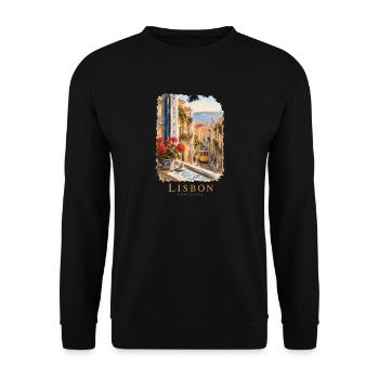 Portugiesischer Charme der Altstadt von Lissabon - Unisex Pullover - Schwarz - Vorne - Alina (178cm) & Michal (187cm)
