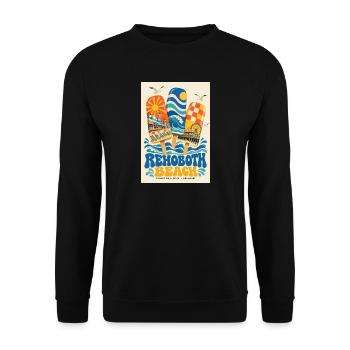 Entdecken Sie Rehoboth Beach im Delaware Retro Seaside - Unisex Pullover - Schwarz - Vorne - Alina (178cm) & Michal (187cm)