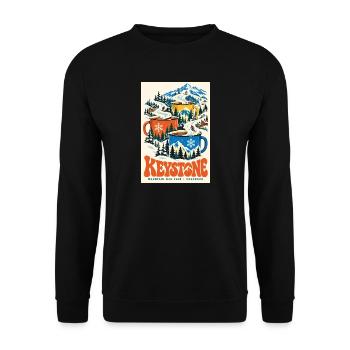 Entdecken Sie Keystone Colorado Retro Mountain Escape - Unisex Pullover - Schwarz - Vorne - Alina (178cm) & Michal (187cm)