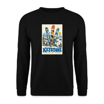 Entdecken Sie Keystone in Colorado Retro Mountain Escape - Unisex Pullover - Schwarz - Vorne - Alina (178cm) & Michal (187cm)