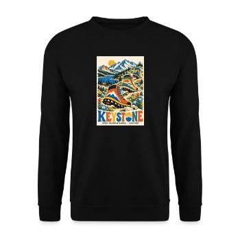 Erleben Sie Keystone Colorado Retro Mountain Escape - Unisex Pullover - Schwarz - Vorne - Alina (178cm) & Michal (187cm)