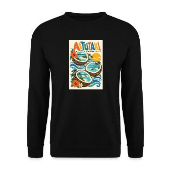 Erleben Sie Aitutaki in der Retro-Lagune der Cookinseln - Unisex Pullover - Schwarz - Vorne - Alina (178cm) & Michal (187cm)