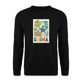 Entdecke Exuma auf den Bahamas Retro-Insel-Tagträume - Unisex Pullover - Schwarz - Vorne - Alina (178cm) & Michal (187cm)
