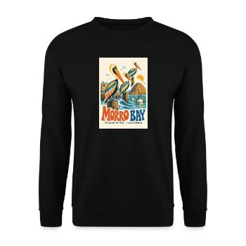 Erleben Sie den Retro-Charme von Morro Bay, Kalifornien, - Unisex Pullover - Schwarz - Vorne - Alina (178cm) & Michal (187cm)