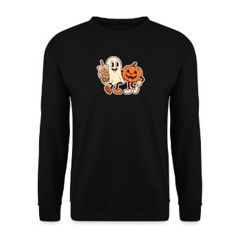 Geist und Kürbis: Herbstfreunde - Unisex Pullover - Schwarz - Vorne - Alina (178cm) & Michal (187cm)