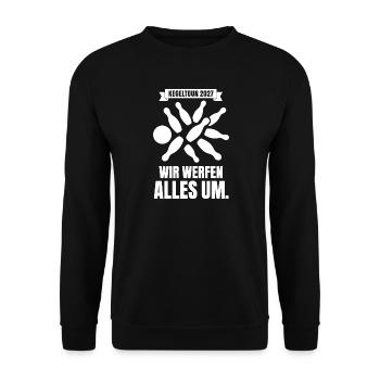 Kegeltour 2027 wir werfen alles um – Kegelclub - Unisex Pullover - Schwarz - Vorne - Alina (178cm) & Michal (187cm)