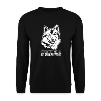 Icelandic Sheepdog life is better Hunde Wilsigns - Unisex Pullover - Schwarz - Vorne - Alina (178cm) & Michal (187cm)