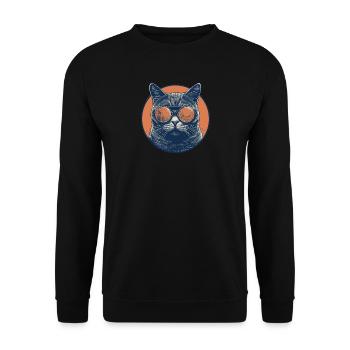 Katze Mietz Stubentiger Sonnenbrille - Unisex Pullover - Schwarz - Vorne - Alina (178cm) & Michal (187cm)