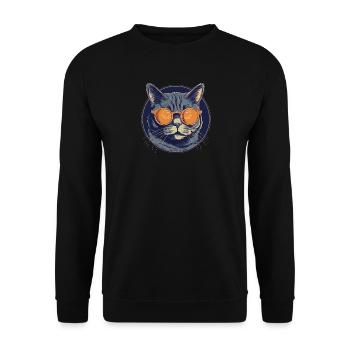 Katze Mietz Stubentiger Sonnenbrille - Unisex Pullover - Schwarz - Vorne - Alina (178cm) & Michal (187cm)