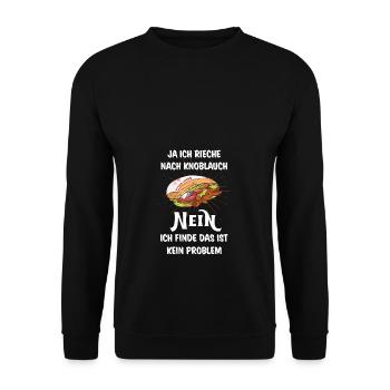 Ja ich rieche nach Knoblauch - Unisex Pullover - Schwarz - Vorne - Alina (178cm) & Michal (187cm)