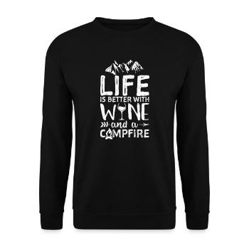 La vie est meilleure avec du vin et un feu de camp - Camping - Sweat-shirt Unisexe - noir - Devant - Alina (178cm) & Michal (187cm)