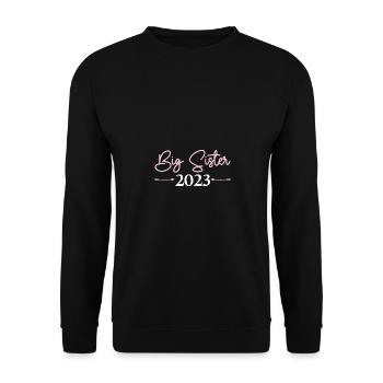 Große Schwester 2023 Big Sis 23 - Unisex Pullover - Schwarz - Vorne - Alina (178cm) & Michal (187cm)