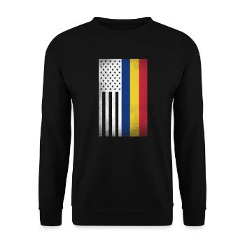 Rumänien Design für stolze rumänische Amerikaner - Unisex Pullover - Schwarz - Vorne - Alina (178cm) & Michal (187cm)