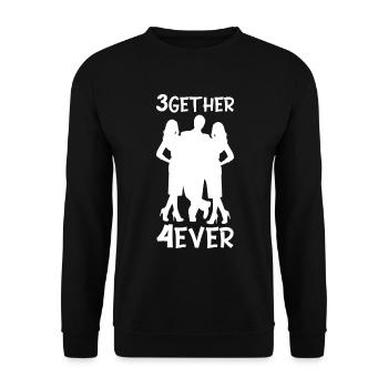 Polyamorie Throuple Geschenk 3gether 4ever Poly - Unisex Pullover - Schwarz - Vorne - Alina (178cm) & Michal (187cm)