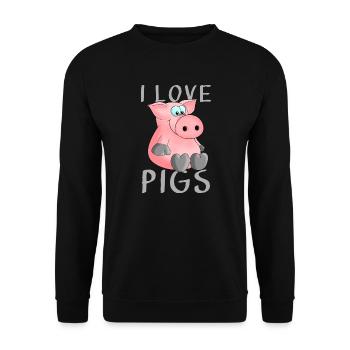 I love pigs Ferkel - Unisex Pullover - Schwarz - Vorne - Alina (178cm) & Michal (187cm)