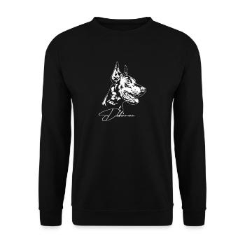 Dobermann Hundeportrait Hunde Hundesport Wilsigns - Unisex Pullover - Schwarz - Vorne - Alina (178cm) & Michal (187cm)