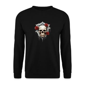 Dunkle Gothic Totenkopf Rosen Blumenkunst Grafik Mode - Unisex Pullover - Schwarz - Vorne - Alina (178cm) & Michal (187cm)