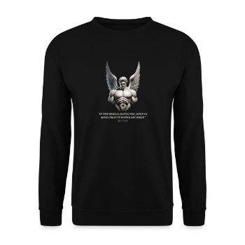 John 15:18 Engel – Bibelvers Gym Motivation - Unisex Pullover - Schwarz - Vorne - Alina (178cm) & Michal (187cm)