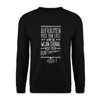 Aufräumen kein Signal mehr - Farbwechsel - Unisex Pullover - Schwarz - Vorne - Alina (178cm) & Michal (187cm)