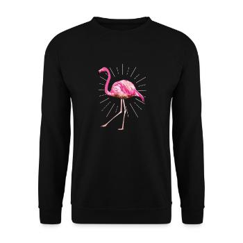 Flamingo Poly Strahlen pink rosa Vogel Sommer - Unisex Pullover - Schwarz - Vorne - Alina (178cm) & Michal (187cm)