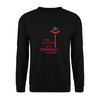 Eine Thüringer vom Grill! (3C) - Unisex Pullover - Schwarz - Vorne - Alina (178cm) & Michal (187cm)