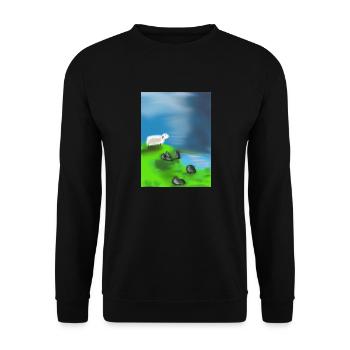 Schaf auf Felsen vor dem Wasser - Unisex Pullover - Schwarz - Vorne - Alina (178cm) & Michal (187cm)