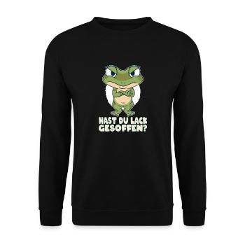 Hast du Lack gesoffen Frosch Spruch Geschenk - Unisex Pullover - Schwarz - Vorne - Alina (178cm) & Michal (187cm)
