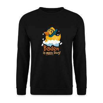 gelbe Ente Quitscheente Duck baden in der Badwanne - Unisex Pullover - Schwarz - Vorne - Alina (178cm) & Michal (187cm)