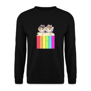 Hunde am Strand mit der Regenbogenfahne - Unisex Pullover - Schwarz - Vorne - Alina (178cm) & Michal (187cm)