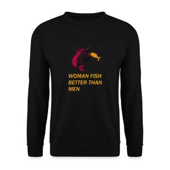 Frauen Angeln Lustig Spruch - Unisex Pullover - Schwarz - Vorne - Alina (178cm) & Michal (187cm)