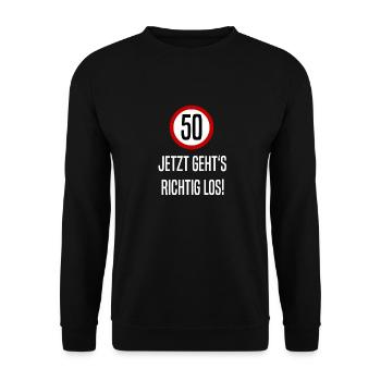 50Jetzt geht's richtig ab - Unisex Pullover - Schwarz - Vorne - Alina (178cm) & Michal (187cm)