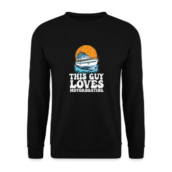 This Guy Loves Motorboating Pontoon King Funny - Unisex Pullover - Schwarz - Vorne - Alina (178cm) & Michal (187cm)