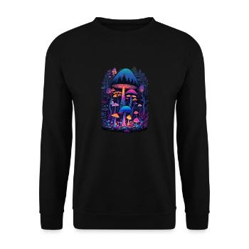 Magische Pilze im Wald - Unisex Pullover - Schwarz - Vorne - Alina (178cm) & Michal (187cm)