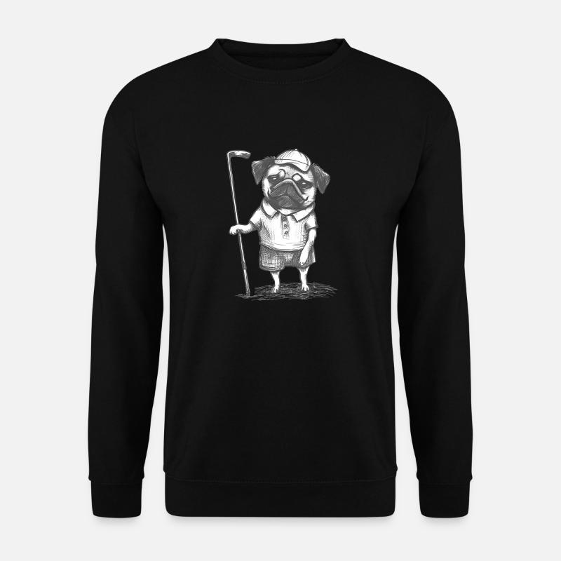 Mops Golfer Bleistiftzeichnung - Unisex Pullover - Schwarz