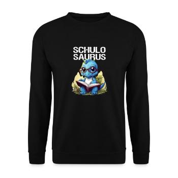 Schulosaurus Schüler Lehrer Outfit Einschulung - Unisex Pullover - Schwarz - Vorne - Alina (178cm) & Michal (187cm)