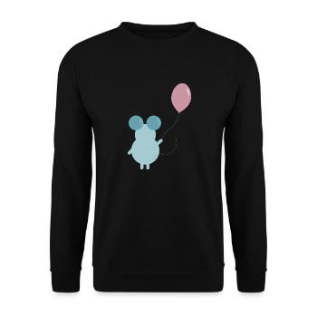 MOUSE HOLDING A BALLOON ILLUSTRATION - Unisex Pullover - Schwarz - Vorne - Alina (178cm) & Michal (187cm)
