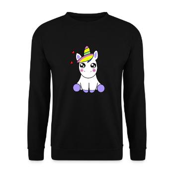 KAWAII EINHORN - Unisex Pullover - Schwarz - Vorne - Alina (178cm) & Michal (187cm)