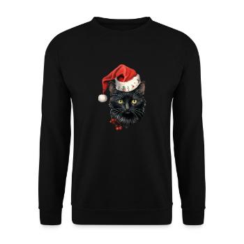 Schwarze Katze mit Weihnachtsmütze, T-Shirt, Tasse - Unisex Pullover - Schwarz - Vorne - Alina (178cm) & Michal (187cm)
