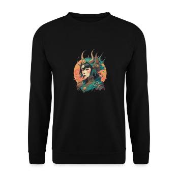 Gnade des Kriegers: Japanischer Sonnenwächter - Unisex Pullover - Schwarz - Vorne - Alina (178cm) & Michal (187cm)
