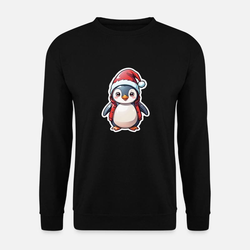 Pinguin Weihnachtsmütze - Unisex Pullover - Schwarz