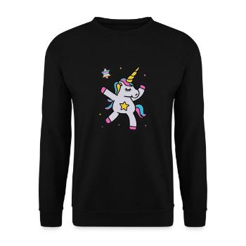 Tanzendes Einhorn Unicorn Dabbing - Unisex Pullover - Schwarz - Vorne - Alina (178cm) & Michal (187cm)