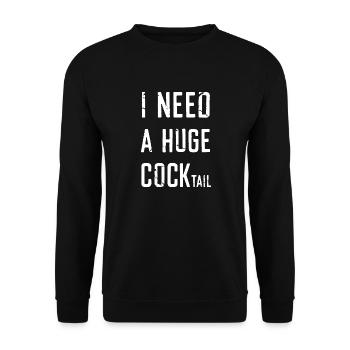 Lustiges Slogan T-Shirt I NEED A HUGE COCKTAIL - Weiß - Unisex Pullover - Schwarz - Vorne - Alina (178cm) & Michal (187cm)