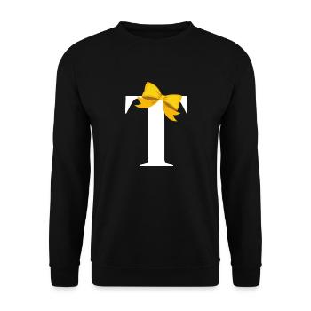 Lettre t nœud jaune - Sweat-shirt Unisexe - noir - Devant - Alina (178cm) & Michal (187cm)