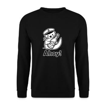 Cute Seaman Otter Holding A Postcard In A Bottle - Unisex Sweatshirt - black - Front - Alina (178cm) & Michal (187cm)