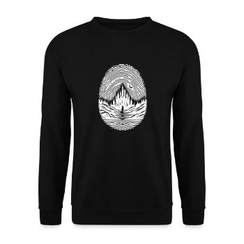 Paysage d’empreintes digitales avec château sur l’eau - Sweat-shirt Unisexe - noir - Devant - Alina (178cm) & Michal (187cm)