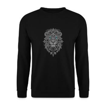 Silberne Löwe Gesicht Blaue Augen - Unisex Pullover - Schwarz - Vorne - Alina (178cm) & Michal (187cm)